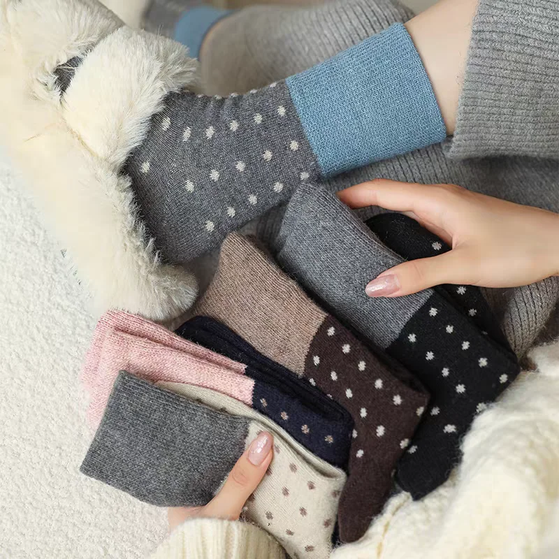 겨울 신상품 물방울 무늬 울 양말 가을/겨울 다용도 트렌디 따뜻한 일본 스타일 스택 양말 빈티지 미드 카프 양말