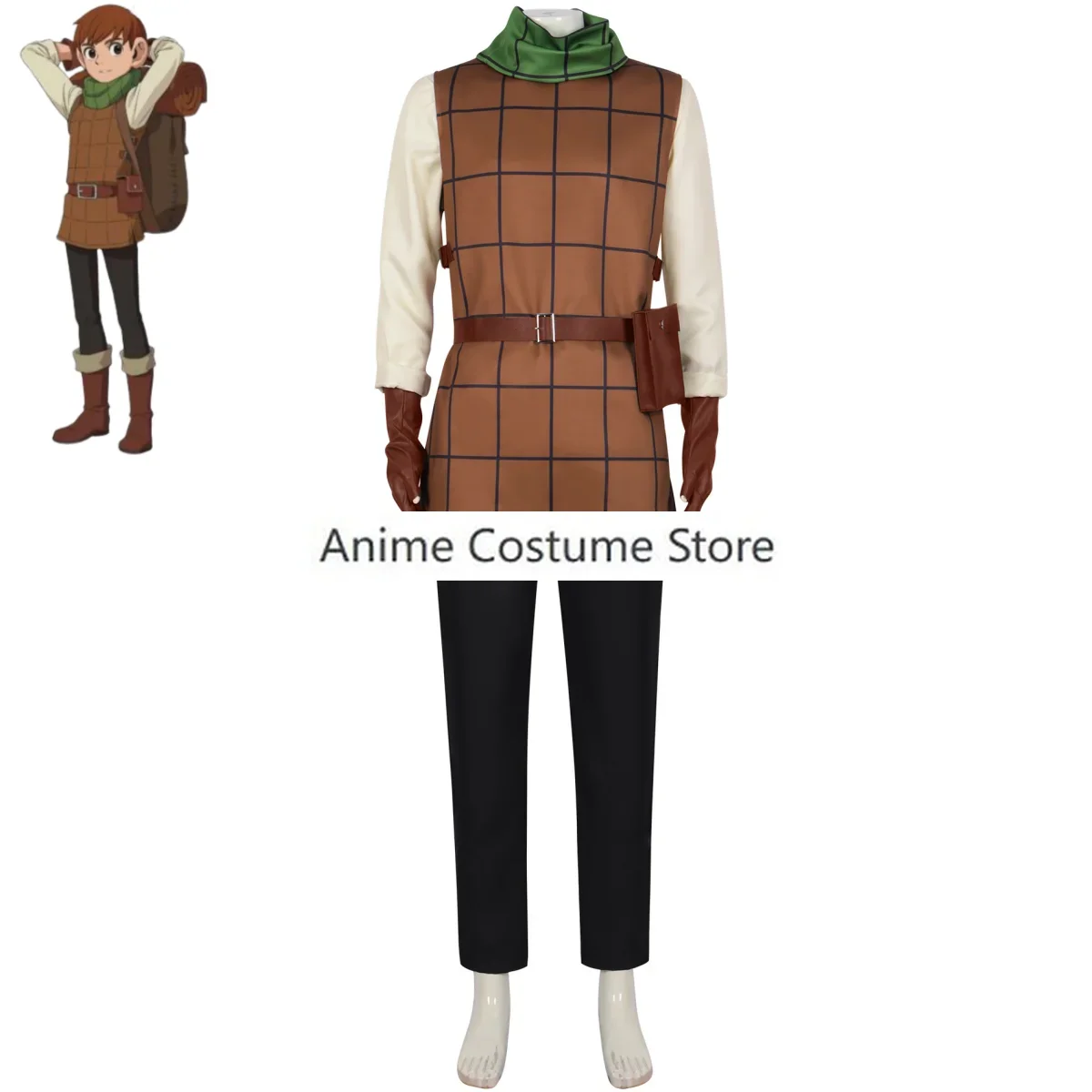 Anime Delicious in Dungeon Chilchuck Tims Cosplay Costume Brown Lattice Vest Tops Uniform Adult Man Halloween Carnival Suit