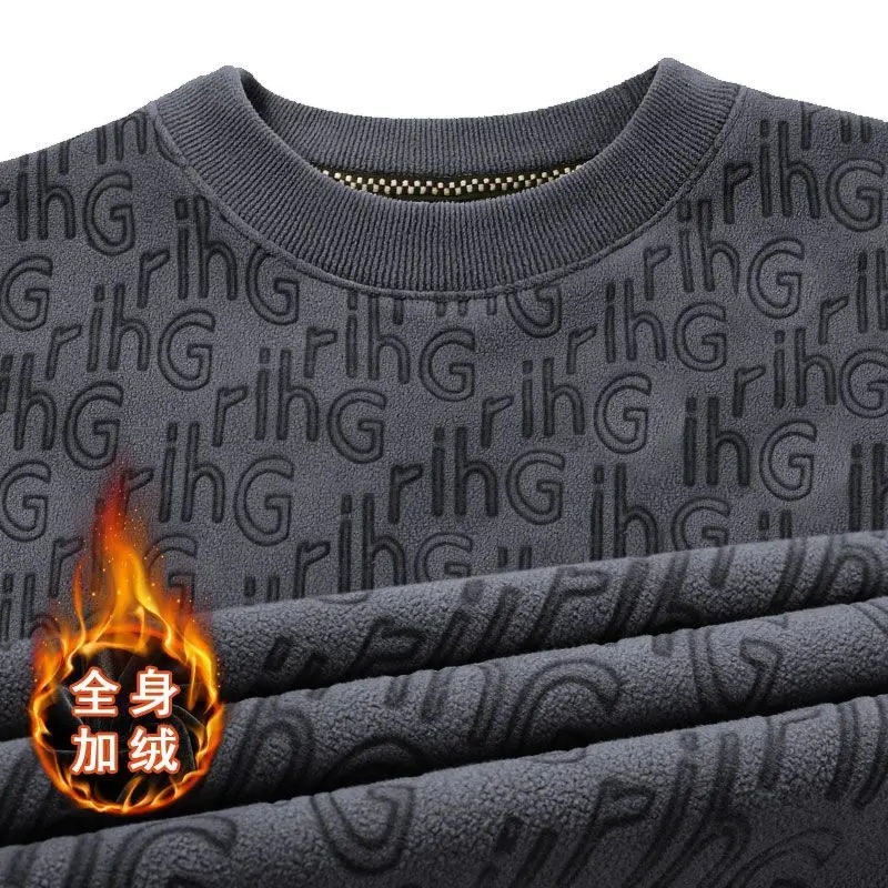 

Мужской пуловер с буквенным принтом, флисовый толстый двусторонний бархат, осенне-зимняя мужская одежда, термопуловеры, повседневные свитера