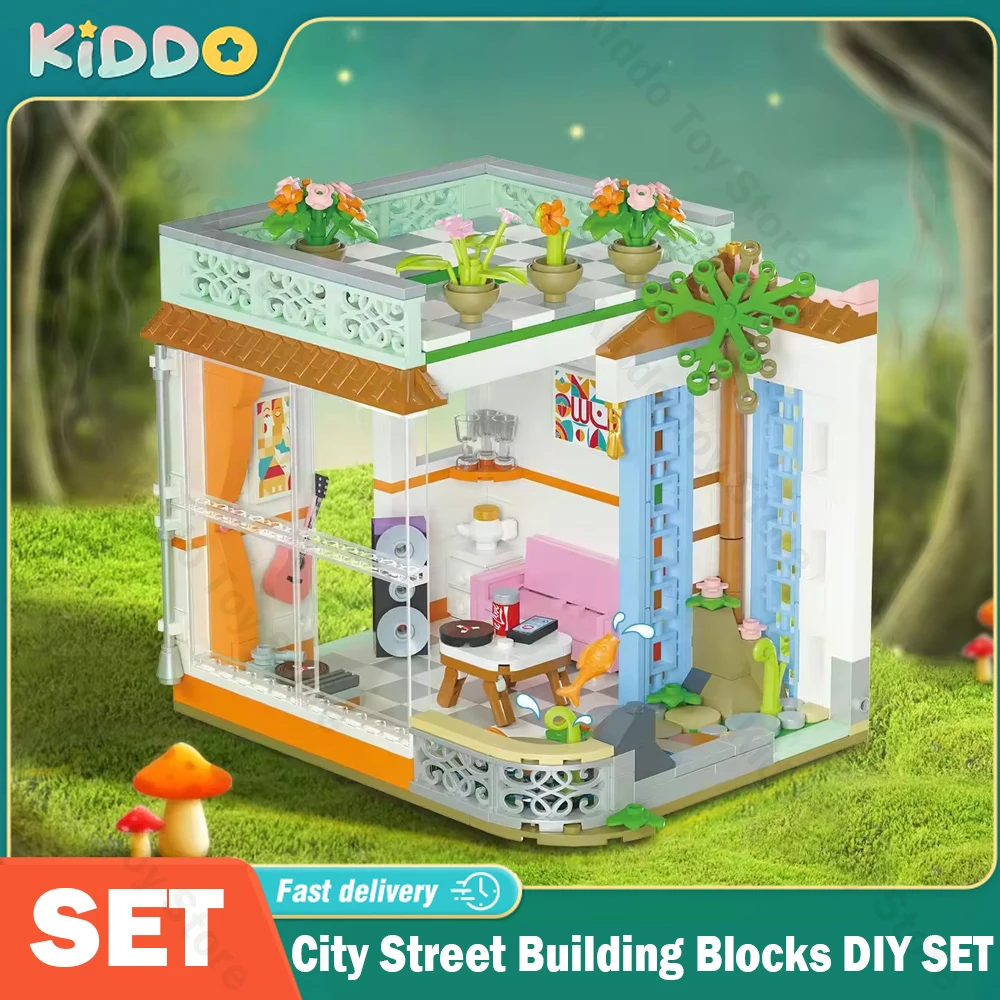 City Street Building Blocks Bricks Model Series DIY Toys Bricks 400+pcs Scene Urban Bottom Plate Fairy Town Education Baby Toys