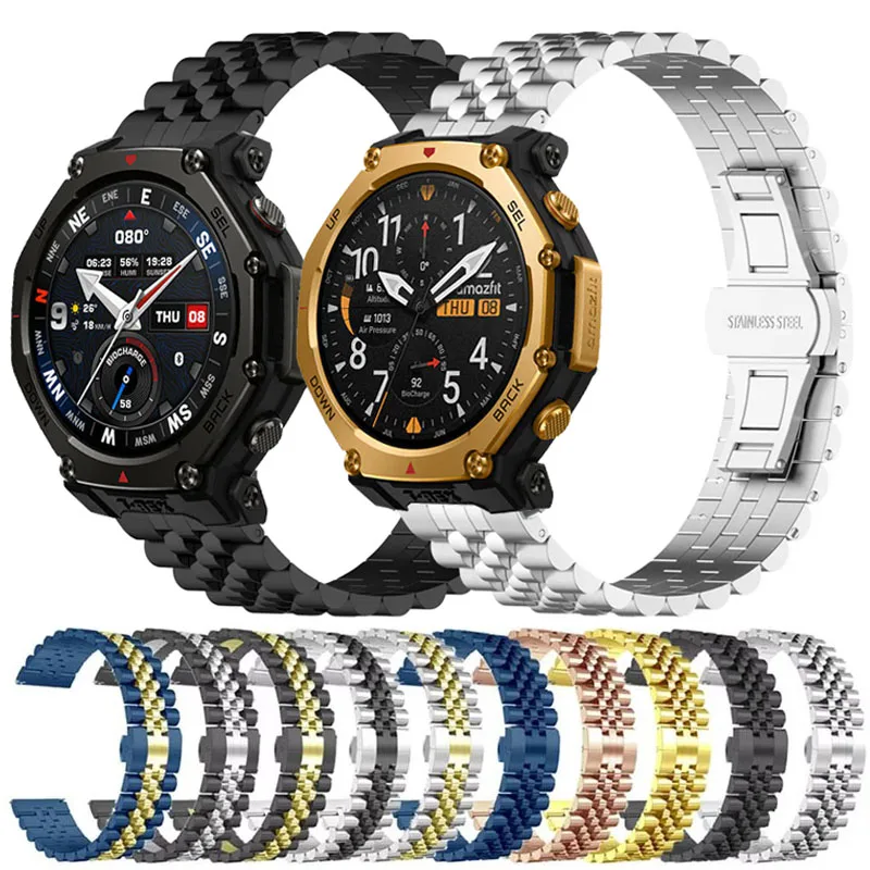 Luxury Stainless Steel Band For Amazfit T-Rex 3 Pro 48mm Metal Strap For Amazfit Balance 2/GTR 4 3 2/Bip 6 5 3/Cheetah Round-Pro