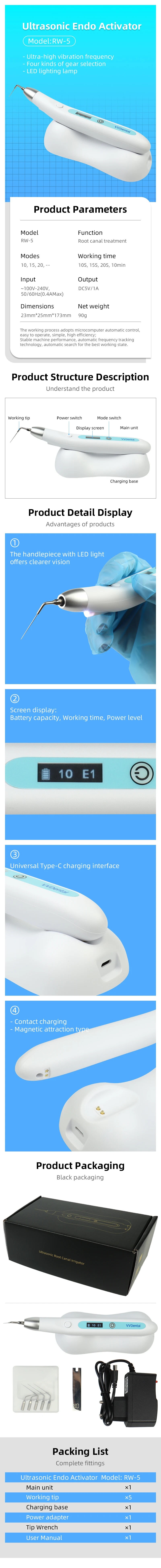 VV Dental Ultraschall-Endo-Aktivator und -Irrigator mit LED, aufladbar, für Wurzelkanalreinigung, Behandlung, Dentalinstrumente, Mundpflegegerät – Detail 2