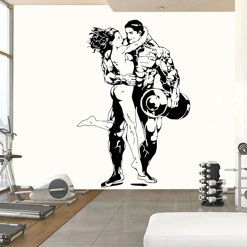 الصالة الرياضية تسجيل الجدار ملصق الفينيل الفن ديكور داخلي للإزالة جدارية كمال الاجسام اللياقة البدنية مدرب الدمبل الرياضة ملصق للجدران S005