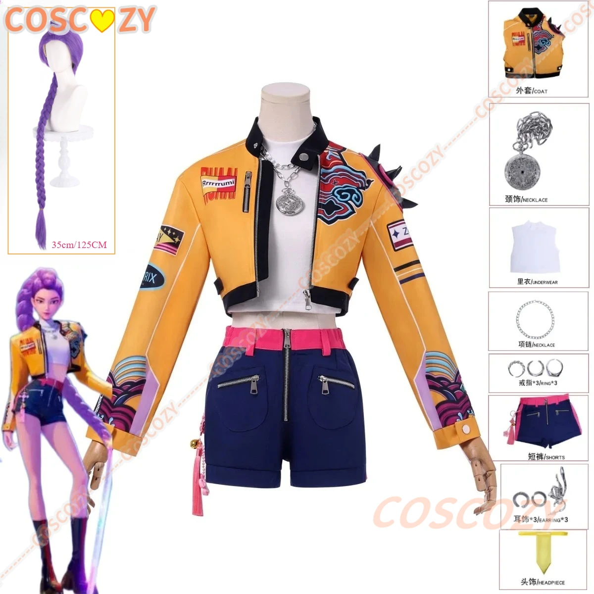 

K-Pop Demon Hunters Rumi Cosplay Costume Wig 1.2m Uniform Halloween Carnival Party Christmas Play Role Clothes Clothing Women