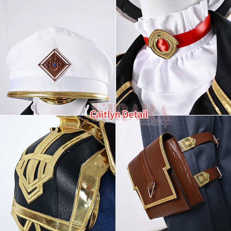 أزياء كايتلين التأثيرية شعر مستعار زي أنيمي غامض مع قبعة للنساء ملابس لعب الأدوار الهالوين كوميك كون