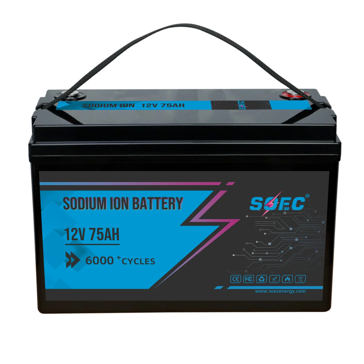 SOEC 12V 75AH Sodium-Ion Battery Built-in BMS Deep Cycle Solar Battery for Electric Vehicles/Boats/Home Energy Storage Systems