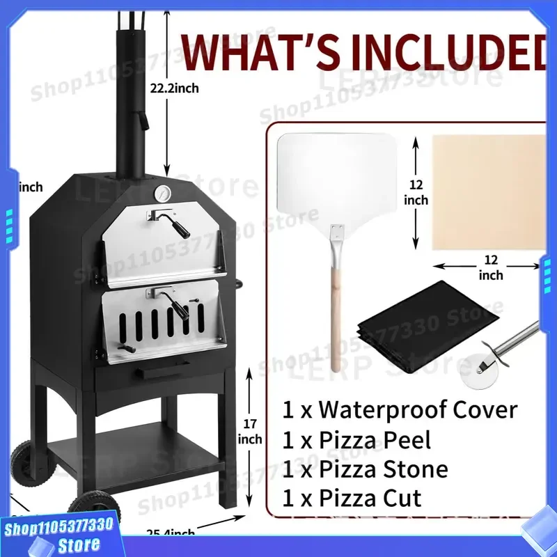 12 Inch Stainless Steel Pizza Oven Double Layer Hand Pushed Outdoor Dual Purpose Pizzeria Equipment Direct Sales Factory Spot