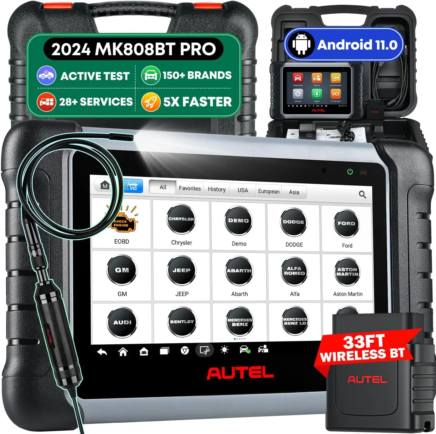 Autel MaxiCOM MK808BT PRO w/ $60 MV108S, Android 11, 2024 strumento di scansione bidirezionale completo, aggiornamento di MK808BT MK808S MX808S