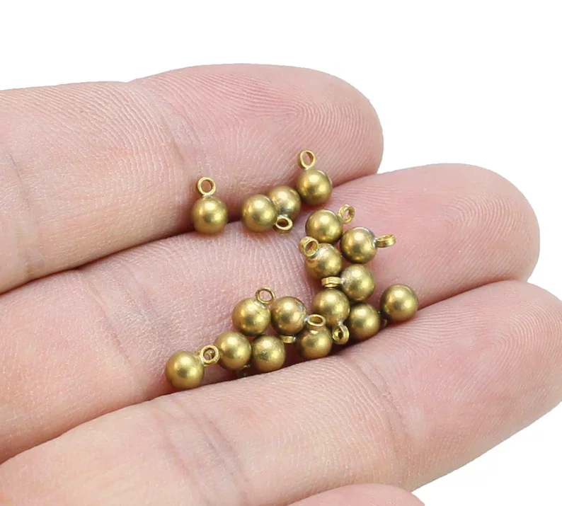 50pcs Brass Round Ball Charm, Solid Ball Charm, 3mm 4mm, Brass Charm For Jewelry Making, Extender Chain Drop Charm Ends R2795