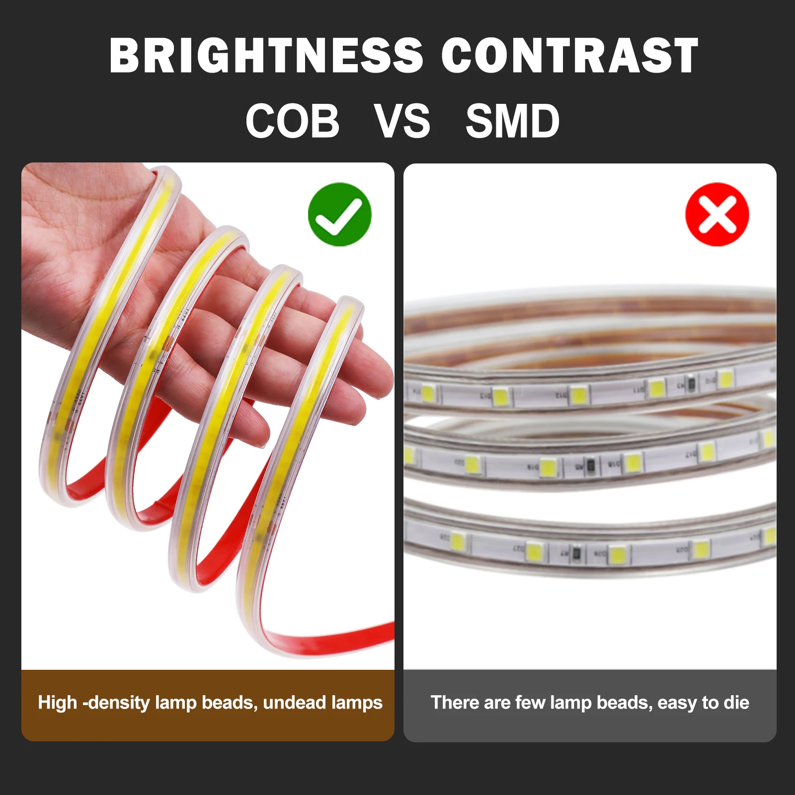 220 فولت COB LED قطاع 240 المصابيح/م دافئ/طبيعي/أبيض IP65 مقاوم للماء 10 سنتيمتر قطع شريط مرن الشريط لغرفة النوم المطبخ مصباح حديقة