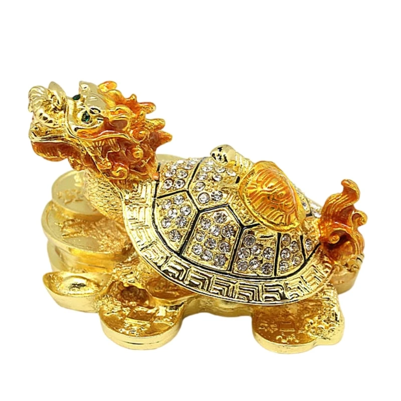 

Chinese Fengshui Dragon Turtles Sculpture Crystal Metal Jewelry Box Desktop Decors for Positive Energy Ornament