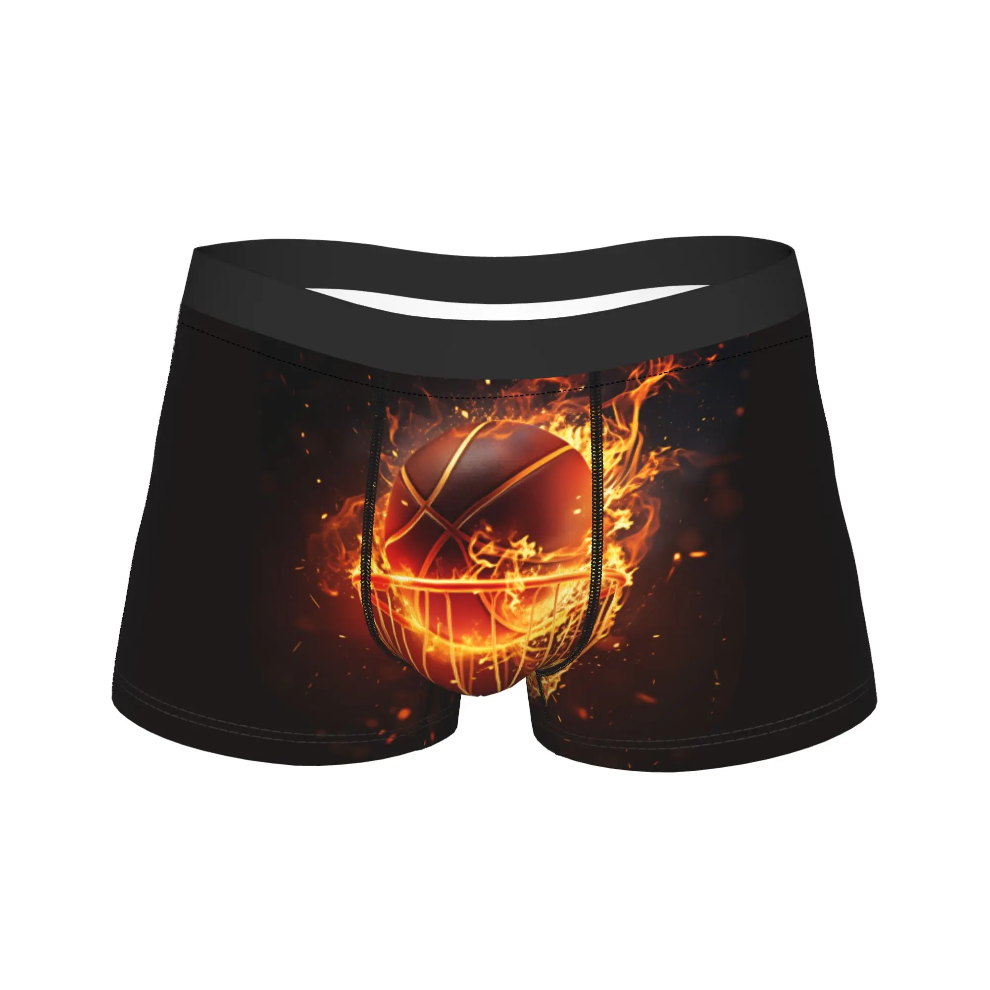 Flaming Basketball Going Through Hoop Underwear  Design Boxershorts Trenky Men's Underpants Comfortable Shorts Briefs Gift