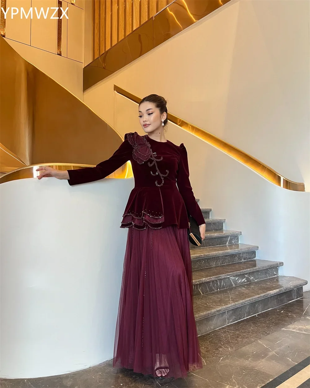 Customized Evening Dress Formal Party Occasion YPMWZX Scoop Neckline A-line Floor Length Skirts Draped Applique Bespoke 