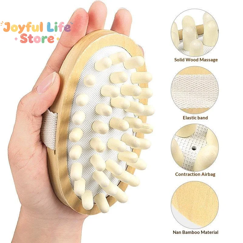Hot 1PCS Wooden Body Massage Brush With Smooth  Nodes Soft Hand Strap For Muscle Relaxation Exfoliation Spa Care