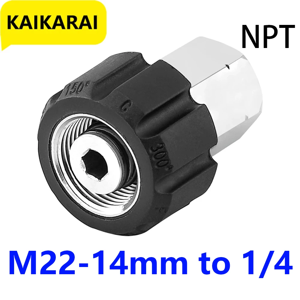 Adaptador de Lavadora de Pressão de Rosca Fêmea para Npt Fêmea Mangueiras M22 14 mm 5000 Psi Aço Inoxidável