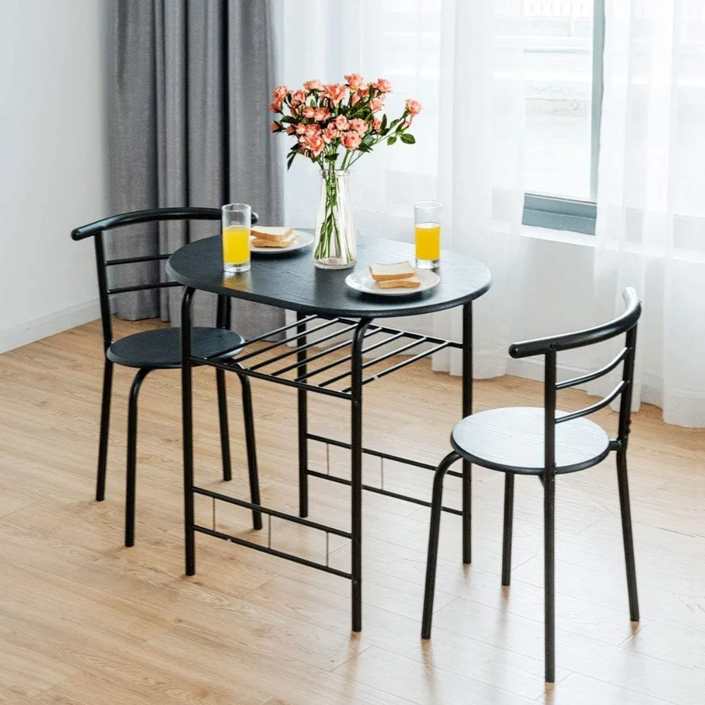 

2024 New 3 Pieces Dining Set, Breakfast Table Set W/Metal Frame and Storage Shelf, Compact Table and 2 Chairs Set for Home