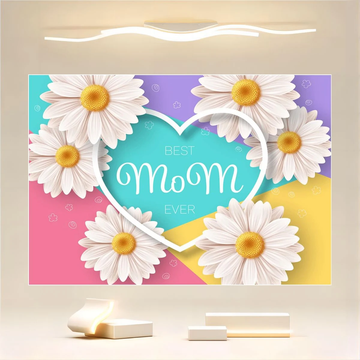 Mother's Day White Flower Heart Background Holiday Party Decoration Photo Background Heart Background Happy Mother's Day