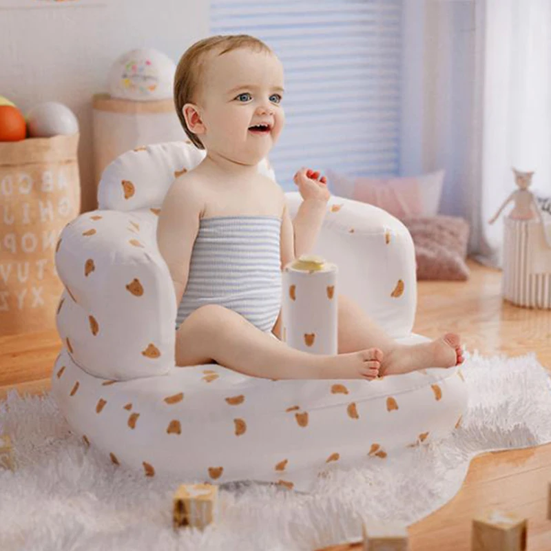 Infant Shining Baby Inflatable Sofa Children Puff Portable Bath Chairs PVC Multifunctional Seat Practice Sitting Bath Stool