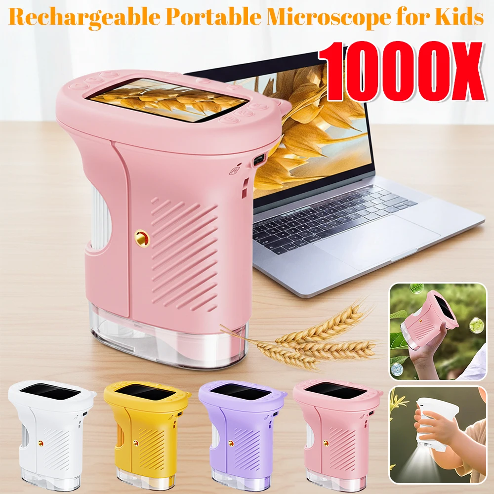 Microscope Portable Rechargeable 1000X pour enfants, loupe numérique portative 1080P, écran IPS de 2.4 pouces pour enfants étudiants ﻿