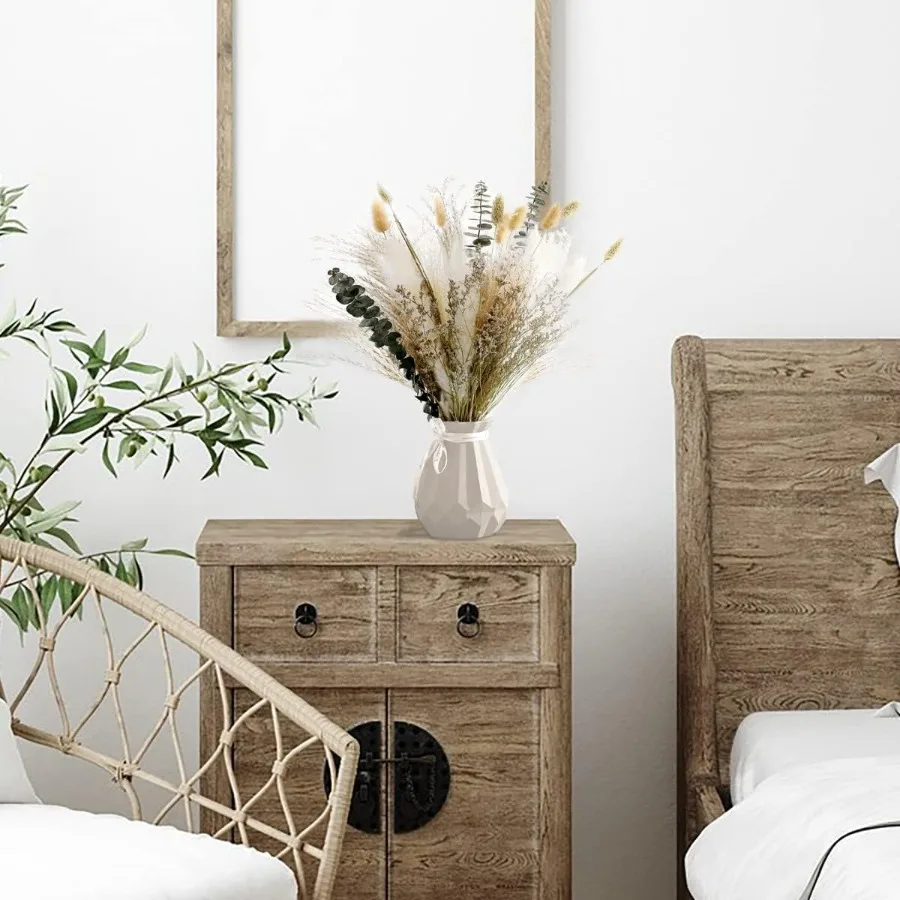 ช่อดอกไม้แห้งธรรมชาติ 17 ดอก พร้อมหญ้าแพมพัสสีเขียว สำหรับตกแต่งแจกันในบ้าน สไตล์โบโฮ ฟาร์มเฮาส์ ตกแต่งบ้าน จัดดอกไม้ ติดทนนาน