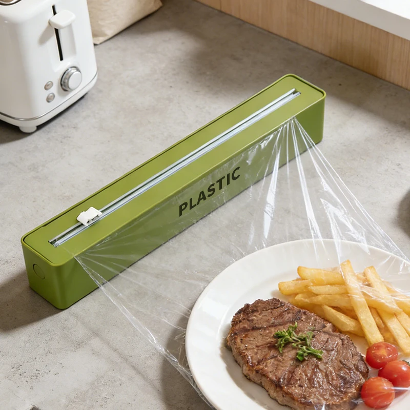 Adjustable Plastic Wrap Dispenser, Wall-Mounted Sliding Cutter, Suitable for Plastic Wrap/Aluminum Foil/Wax Paper