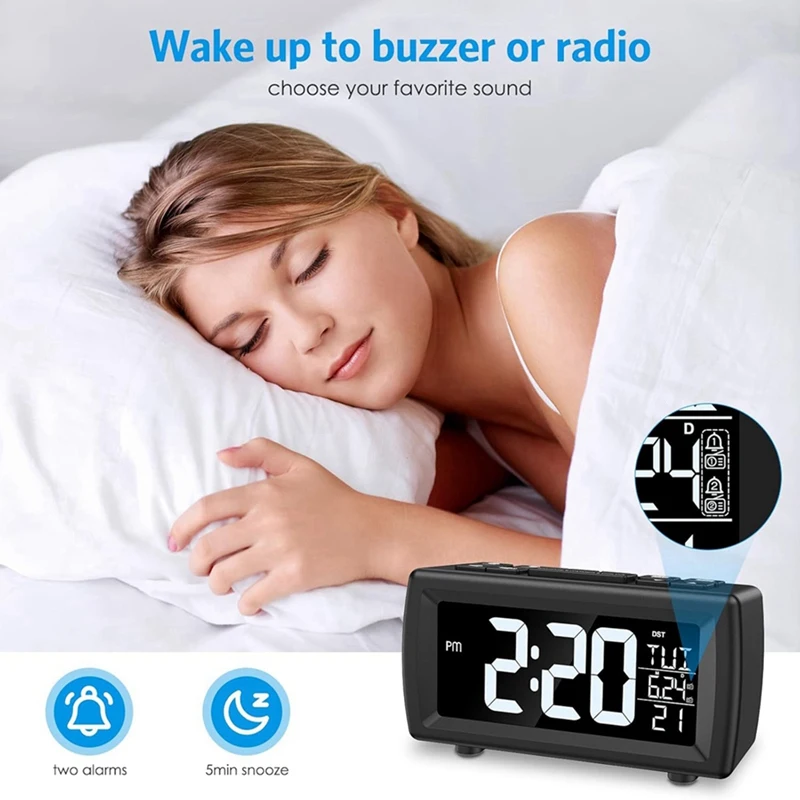 Horloge Radio FM pour chambres à coucher, horloge Radio FM numérique avec variateur de luminosité, Port USB, 7 couleurs de police, Snooze blanc