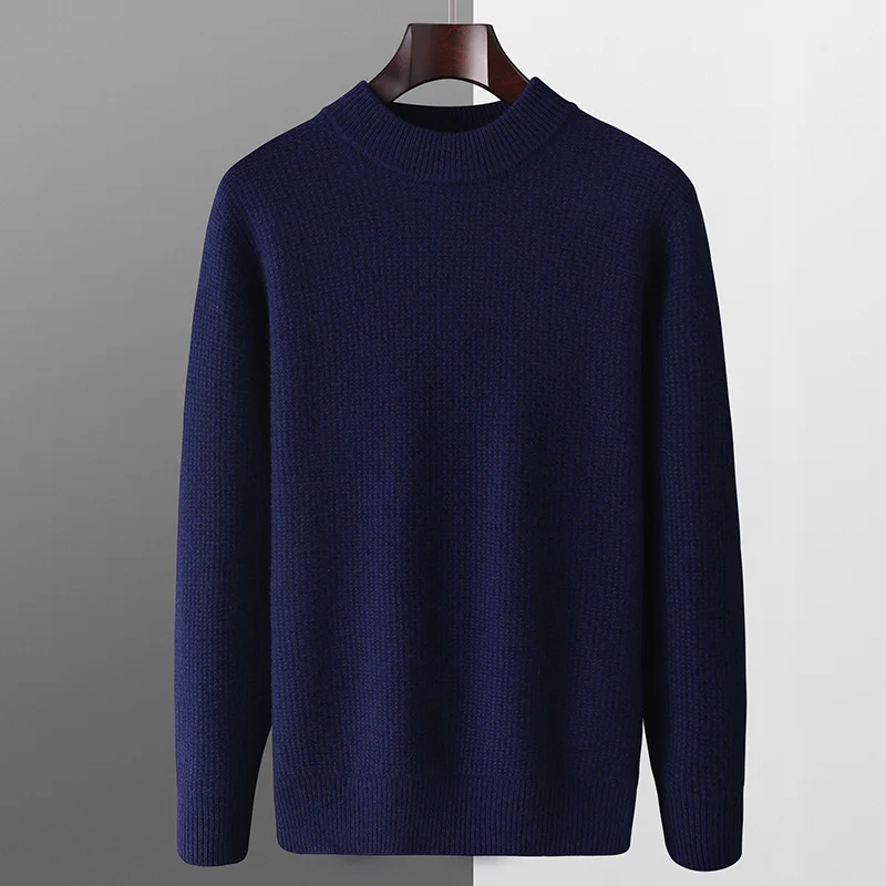 2026 New Men's Knitted Sweater Pure Color round Cashmere Four Corner Stitching Sle Casual Wear Thiened Long Sve 100% Wool