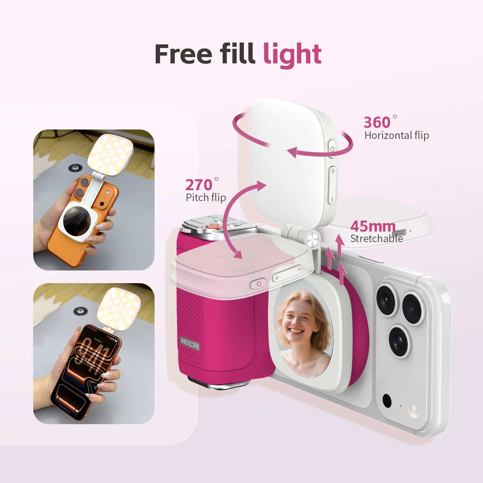 قبضة تصوير كوميتوك موكا آيفون، جهاز تحكم عن بعد بلوتوث قابل لإعادة الشحن قابل للفصل، مصراع DSLR/قفل تركيز + ضوء ملء اختياري/مرآة
