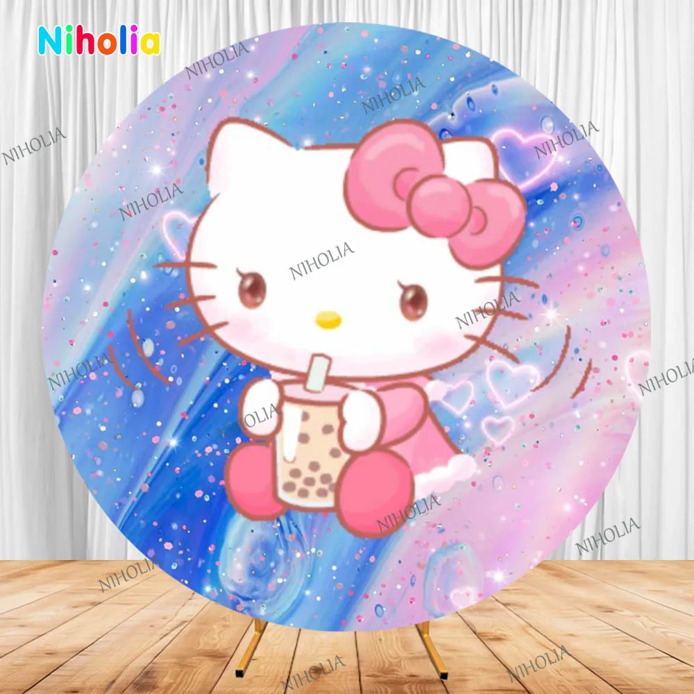 غطاء خلفية مستدير من Kuromi Hello Kitty Kids حفلة عيد ميلاد خلفية استحمام الطفل استوديو الدعامة الديكور التصوير الفوتوغرافي