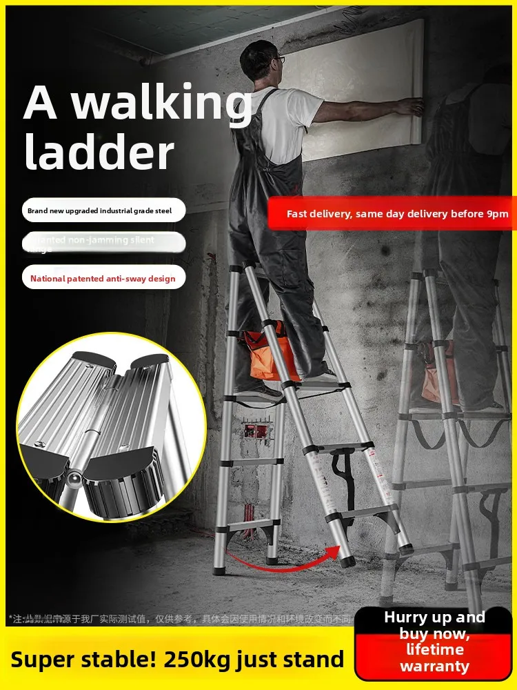 Walkable A-frame Multi-functional Household Folding Telescoping Aluminum Alloy Ladder 150kg Capacity 8m Extended Height Double