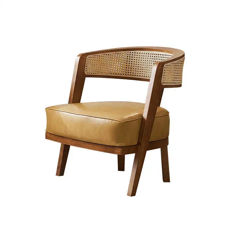 

Balcony rattan table and chair three-piece combination modern home living room leisure sofa chair Nordic solid wood single ratta