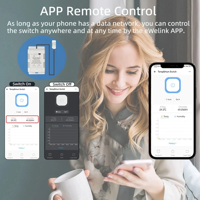 N15R-Wifi Smart Temperature And Humidity Switch With 1M Sensor Ewelink 20A Temperature Humidity Switch Supports Voice Control