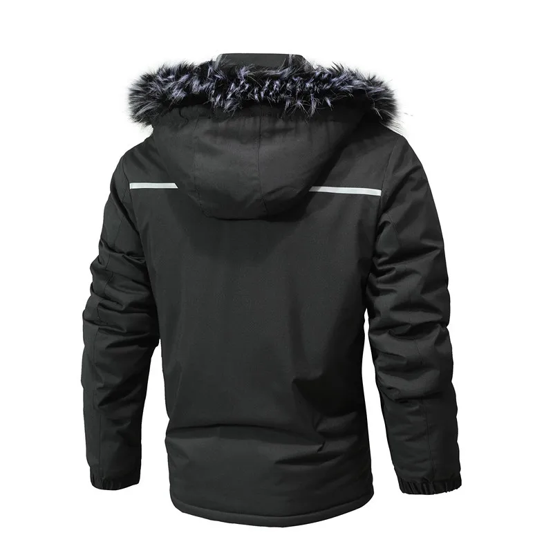 Jaqueta masculina com capuz com colarinho de pele, parka quente, casacos grossos de lã, jaquetas casuais de alta qualidade, masculina, inverno, tamanho 4XL, nova