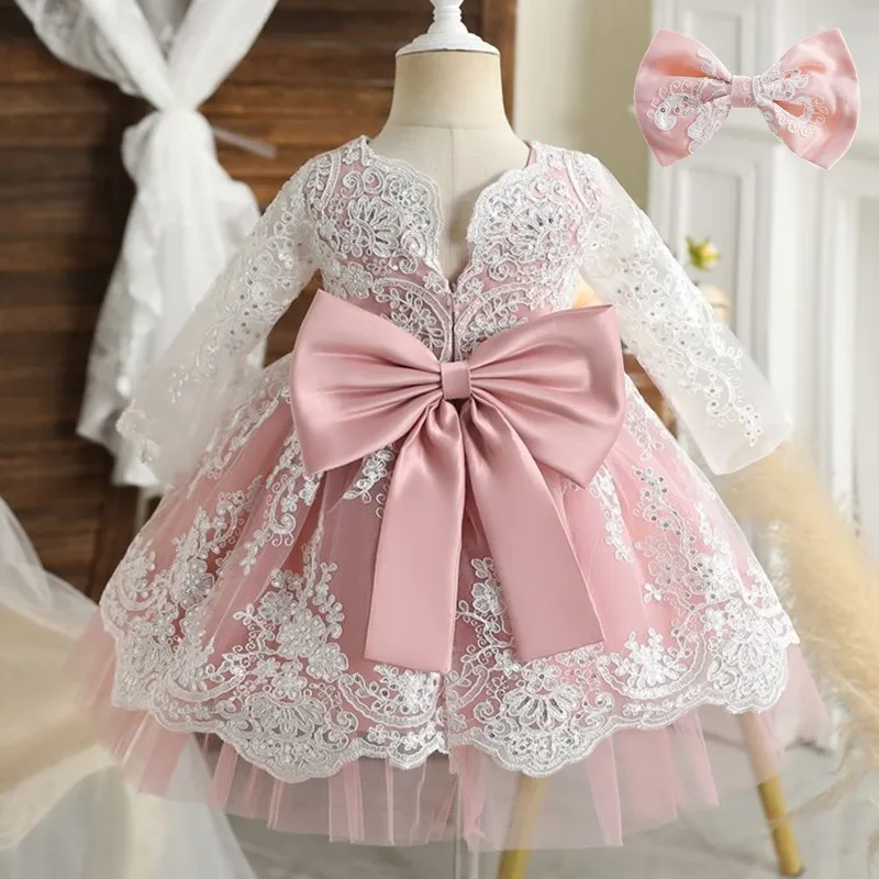 Toddler Baby Girls 1st Birthday Baptism Dresses Embroidered Elegant  Princess Party Gown First Communion Infant Kids Lace Dress