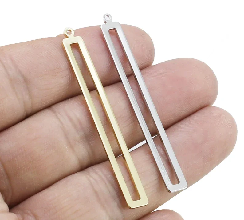 

10pcs Long Rectangle Charms, Brass Connector For Jewelry Making, Earring Findings, Real Gold Plated, 53.2x6.4mm G196