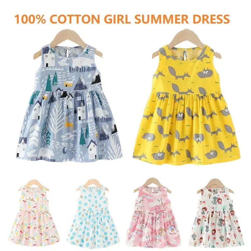 Girl Dresses Cotton Children Clothing Summer Kids Clothes Dresses for Girls Party Princess Fashion Outfit Cartoon Beach Dress