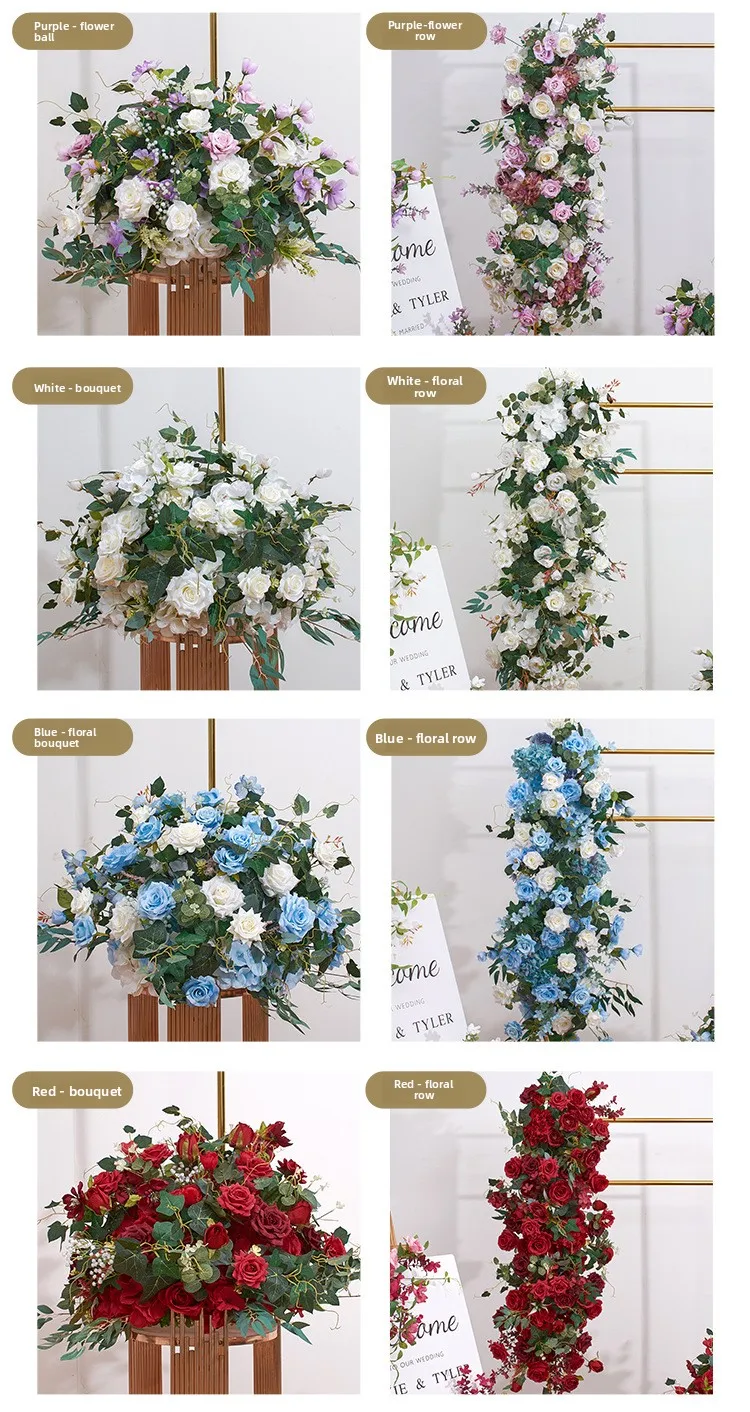 Großhandel Künstliche Blumenkugel Blumenreihe Eisenbogen Blumendekoration Hochzeitstisch Geometrischer Rahmen Kunstblumen Event-Zubehör – Detail 4