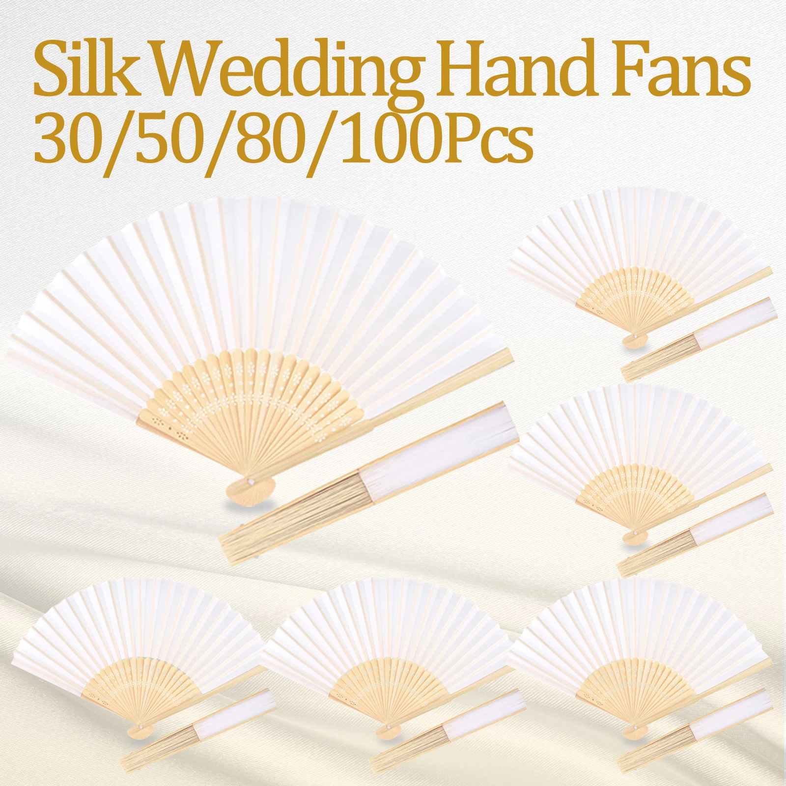 30/50/80/100Pcs Wedding Hand Fans Silk Fans Folded Handheld Fans for Wedding Guests Bridal Shower Dancing Party Favor Decoration