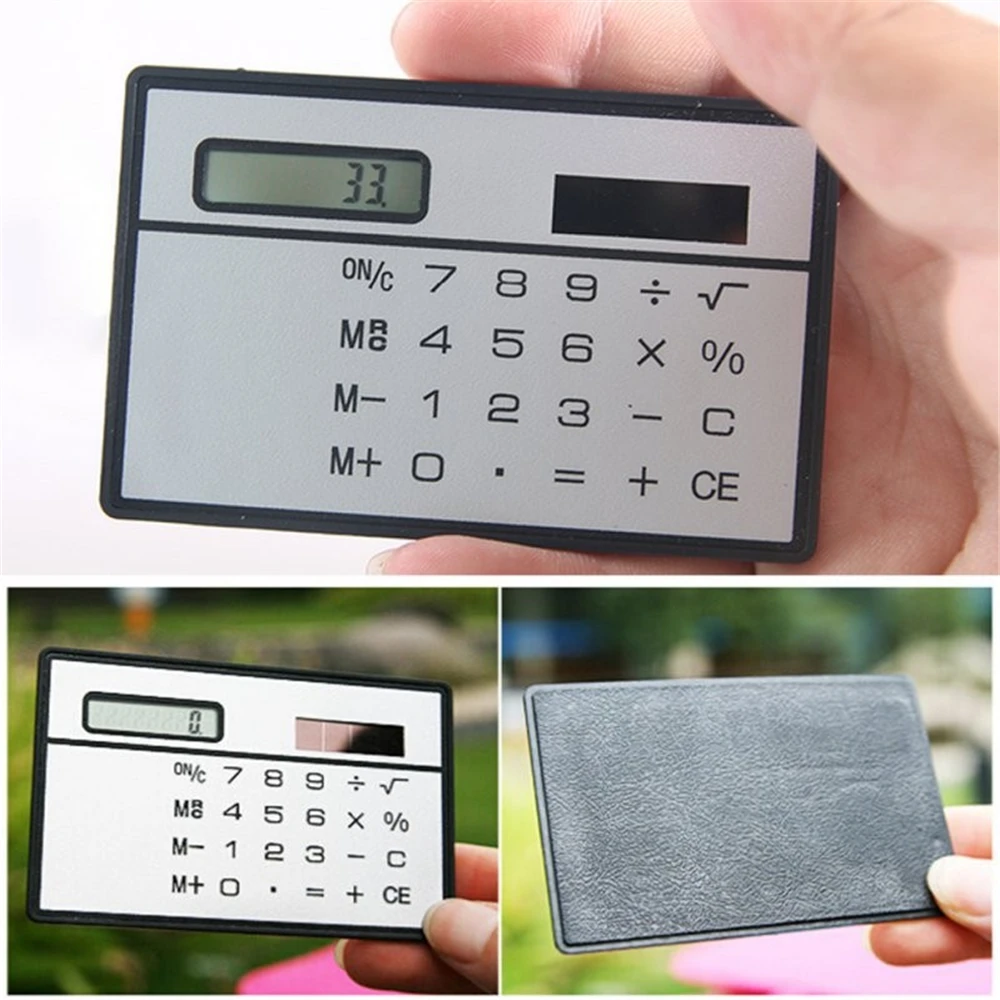 1 mini calculadora ultra-fino cartão de crédito tamanho de 8 dígitos portátil solar bolso calculadora escritório e material escolar