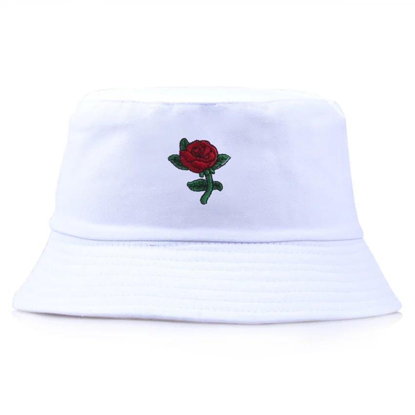 Summer Embroidery Rose Cotton Polyester Mix Material Fisherman\'s Cap for Women Outdoor Shade Soft Classic Panama Bucket Hat F81