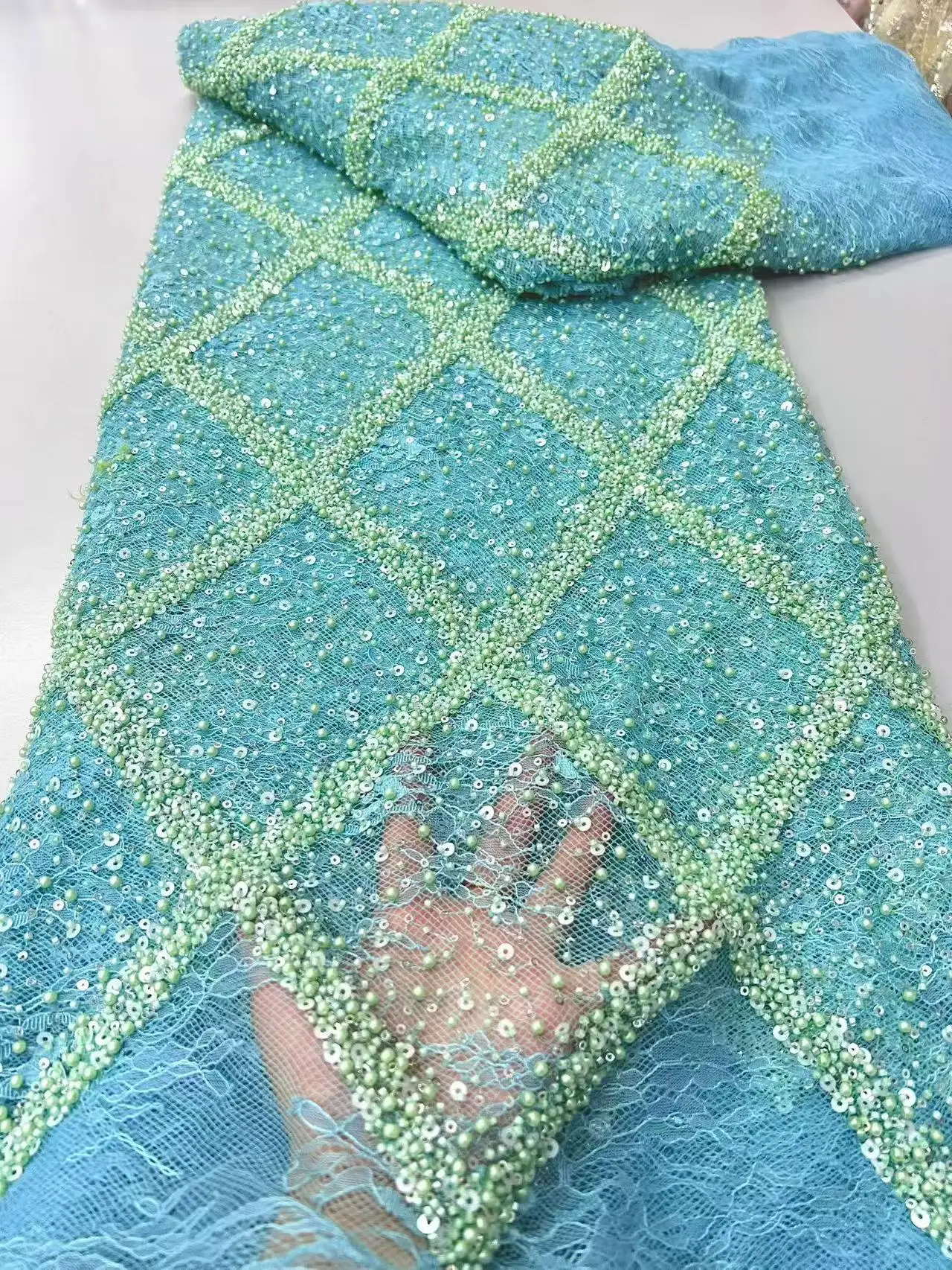 

2025 Elegant African Nigerian Fashion Beaded Lace High-end Luxury French Sequins Mesh Lace Fabric Women's Evening Dress Hm114-1