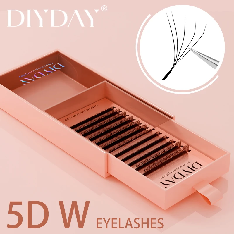 DIYDAY 5D W Forma Extensios Cílios Floração Automática W-Shaped Bloom 5D Cílios Natural Soft Premade Fans Lash Extensões ventilador escovinha