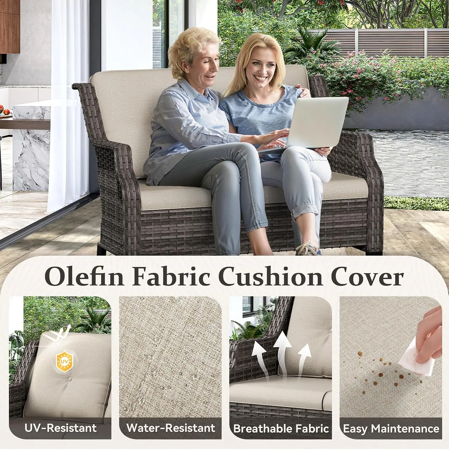 All-Weather Wicker Loveseat with Cushions for Garden Balcony Deck, Customized