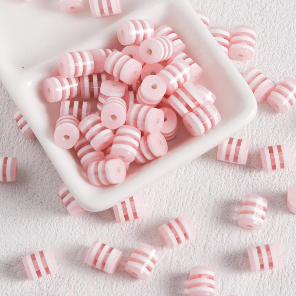 10 قطعة/الوحدة Cuentas de resina de rayas cilíndericas de arcoirris ، abalorios espacadores sueltos الفقرة la fabrication de joyas #2