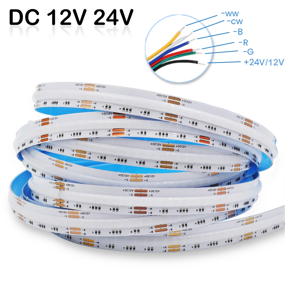 

RGB RGBW RGBCCT COB LED Strip Light 12V 24V High Density 576 784 840LEDs/m Flexible COB LED Tape Dimmable FOB Linear Ribbon