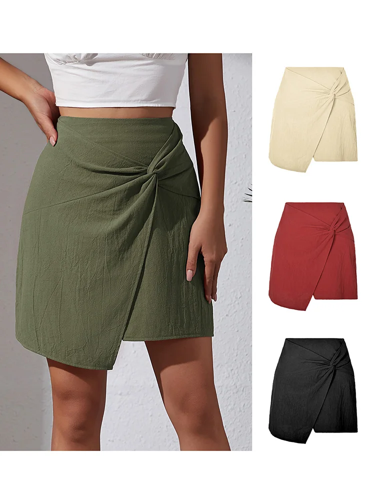 Cotton Sexy Women Skirt New Summer Solid Color High Waist Mini Casual Elegant Female Short Skinny