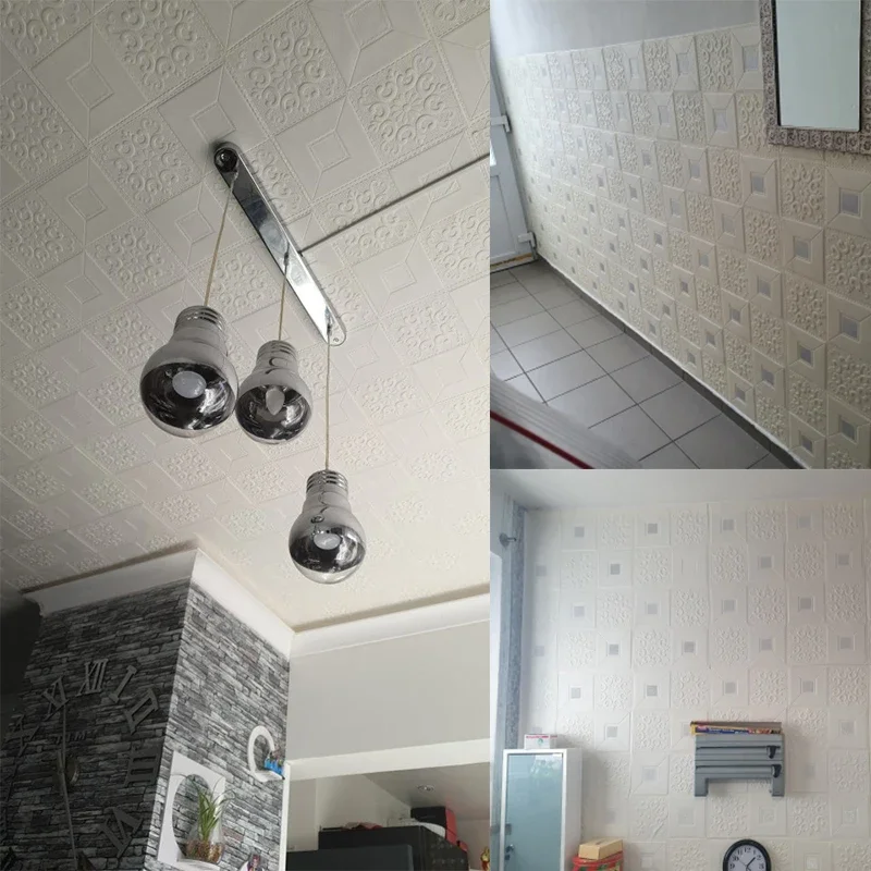 10 قطعة رغوة ثلاثية الأبعاد السقف ملصق جداري مقاوم للماء ذاتية اللصق مقاوم للرطوبة لوحات الزخرفية لغرفة المعيشة الحمام ديكور المنزل #5