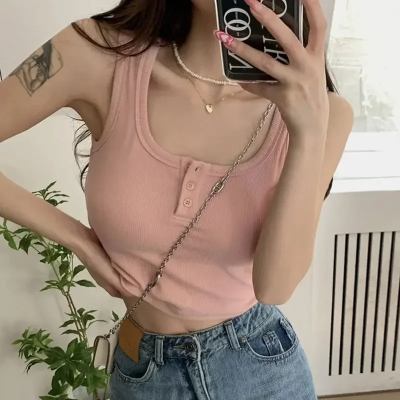 Tanks Women Solid Simple Sweet All-match Daily Spring Vintage Students Basics Comfort Creativity Tender Delicate Korean Style