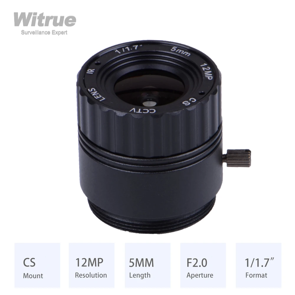 Witrue HD 4K Lens CS Mount 12MP 5MM Aperture F2.0 Format 1/1.7