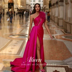 Women's Evening Dress customized Elegant Evening Dresses for Women Luxury Woman Party Dress Es Satin One Shoulder Feather Arab